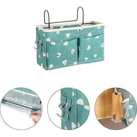 2 Piece Bedside Organiser, Bedside Storage Bag, Multi functional Bedside Bag, Large Bedside Hanging Storage Basket for Magazines, Remote Controls, Mobile Phones (1/4)