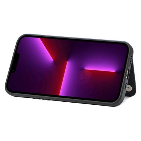 Étui en cuir véritable pour iPhone 14 Pro Max avec béquille intégrée pour une protection optimale contre les chutes. Bords et boutons personnalisables en microfibre absorbant efficacement les chocs. (1/2)