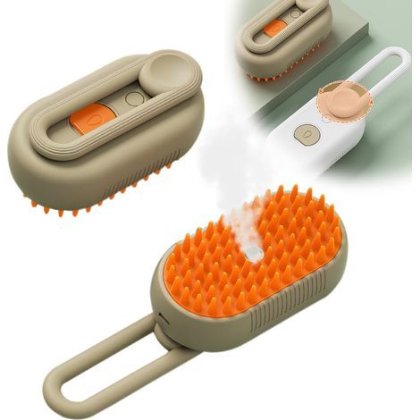 Enhanced 3-in-1 Electric Steam Brush with Spray - Pet Brush (Indoor Cats and Dogs), Hair Remover (Brown) - AquaForge (1/5)