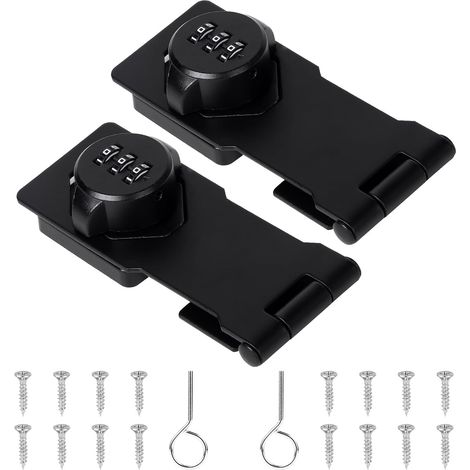 2X Loquet Porte con Serrure à Mot de Passe Cadenas et Loquets Exterieur Verrou Porte Interieure Moraillons de Verrouillage Inox Loquet Serrure Fermeture de Placard Hasp pour Tiroir Boîte Noir (1/5)