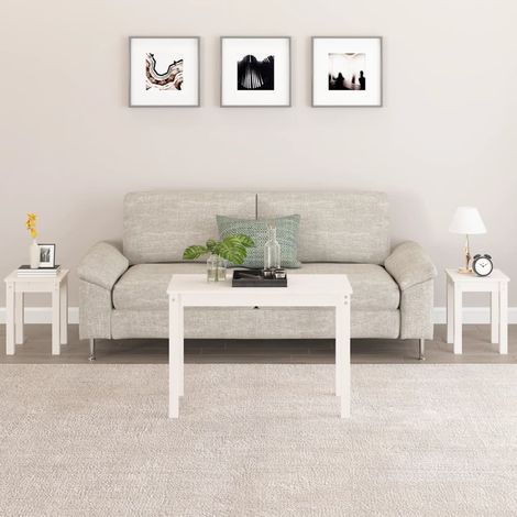 Lot de 3 Tables gigognes,Tables Basses gigognes pour Salon Blanc Bois de pin massif -95467 (1/5)