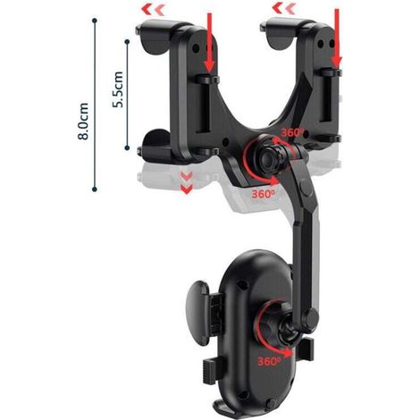 Auto-Rückspiegelhalterung, universelle, um 360° drehbare, ausziehbare Handyhalterung, flexibel und in verschiedenen Winkeln verstellbar, kompatibel mit Smartphones von 4,5 bis 7 Zoll