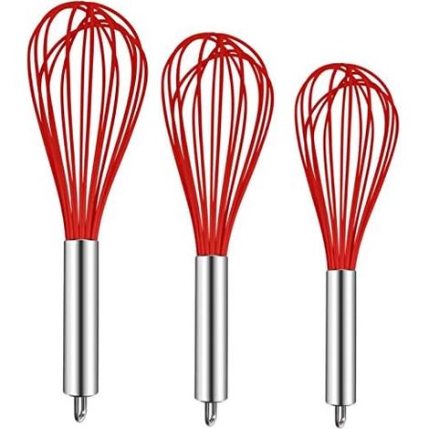 Fouet En Silicone - 304 Acier Inoxydable Avec Revêtement Silicone Souple - Pour Mélanger Battre Fouetter - Cuisine Maison - Lot De 3