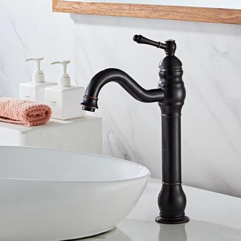 Robinet de lavabo encastré en laiton antique, mitigeur eau chaude et froide, robinet de salle de bain, robinet de salle de bain noir (1/5)
