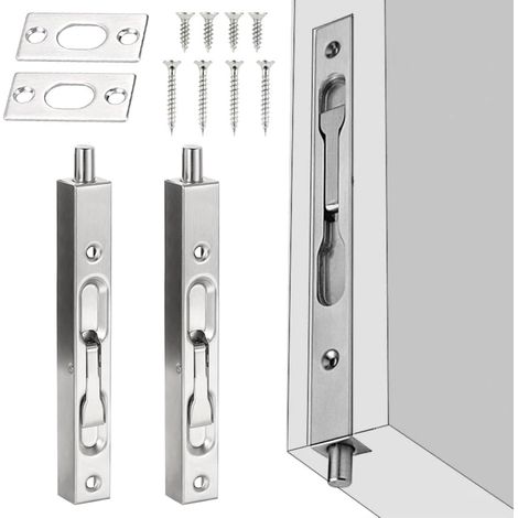 2 PCS Porte de Sécurité Dissimulée en Acier Inoxydable 15 1.6 2cm Serrure à Pêne Coulissant Antirouille Loquet Caché de Porte Anticorrosion avec Vis pour Porte Maison Bureau - Argenté (1/5)