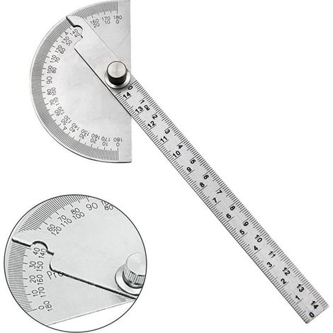 Rapporteur d'angle à tête ronde 0-180 degrés, multifonctionnel en acier inoxydable, outil de mesure pour ingénieur, peinture et dessin technique (1/5)