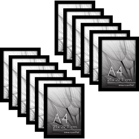 Cadre Photo A4 Noir - Lot de 12 - Cadre A4 avec Plexi Poli et Chevalet Intégré - Bois MDF pour Exposition Murale Horizontale ou Verticale ou sur Table (1/5)