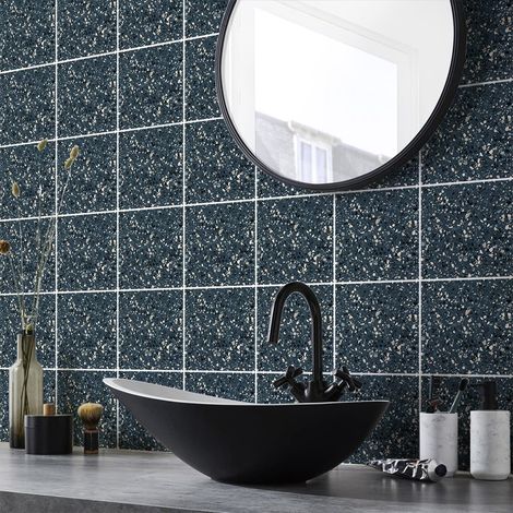 Sticker Mural Carrelage adhésif Cuisine Salle de Bain - 24 Stickers Carreaux DE Ciment TERRAZZO - 24stickers10x10cm (1/5)