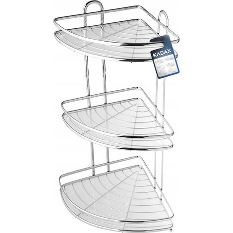 Kadax – Étagère d'angle murale 3 niveaux en acier chromé – Support mural pour salle de bain – Installation facile avec vis incluses