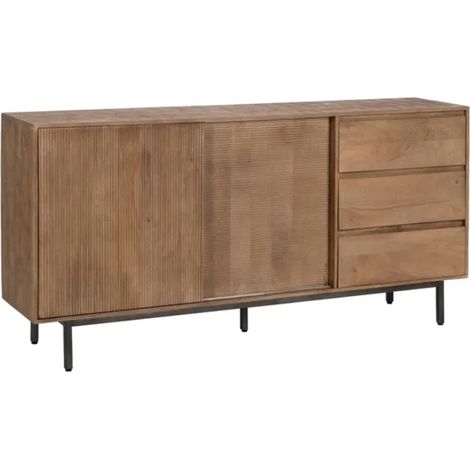 Buffet naturel en bois de manguier 180 cm avec portes coulissantes rainurées et tiroirs – FLORAN
