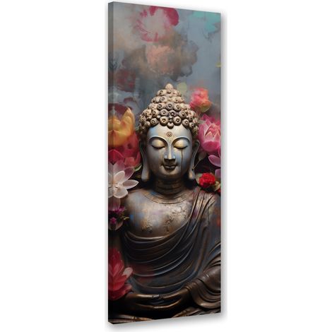 Tableau sur toile Statue de Bouddha avec fleurs 30x90 (1/5)