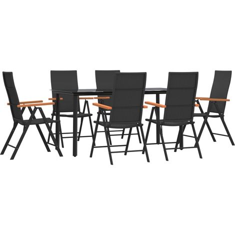 Juego de comedor muebles de jardín muebles de exterior 7 piezas resina tejida negra y marrón 020014369