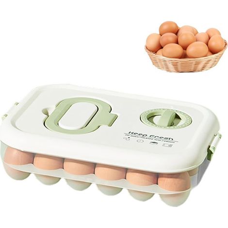 Rangement Oeuf, Boite Oeuf Frigo avec Minuterie, Portable 24 Compartiments Boite a Oeufs en Plastique, avec Couvercle Range Oeuf, pour Réfrigérateur Cuisine, Table à Manger, Placard (1/5)