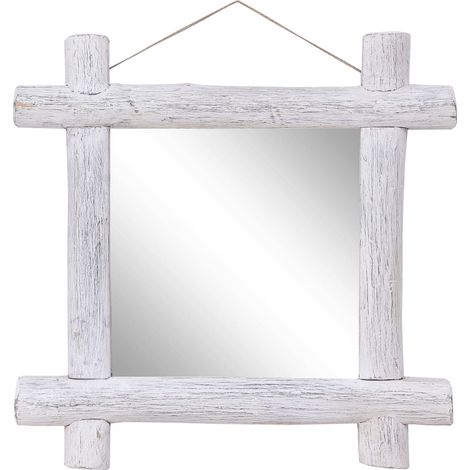 Miroir à bûches Blanc 70x70 cm Bois de récupération massif