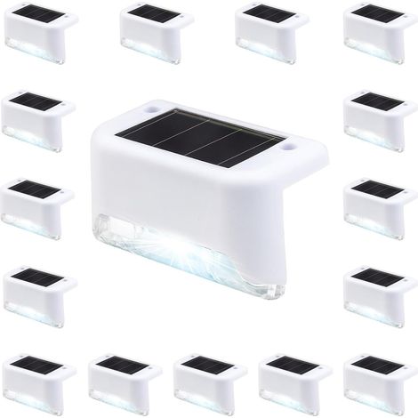 Lot de 16 lampes solaires étanches pour clôture, escaliers, clôture, cour, terrasse et chemin (blanc, blanc) (1/4)