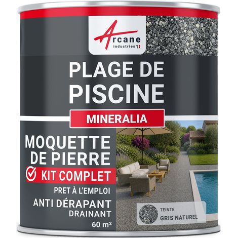 Arcane Industries – Kit moquette de pierre piscine – Revêtement drainant en granulats de marbre – Antidérapant haute résistance – 60 m² gris naturel (1/5)
