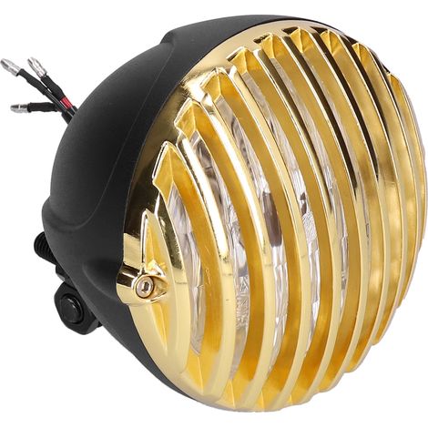 Phare Moto Rétro Ronde Système 3 Fils Modification avec Grille Protection Dorée 12V 55W (1/5)