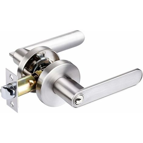 Serrure de Poignée de Levier de Porte, Alliage D'aluminium Poignée Porte pour L'utilisation de La Chambre, Vestiaire, Salle de Rangement et Bureau, Taille de Verrou 60/70mm, Rond, Argent (1/5)
