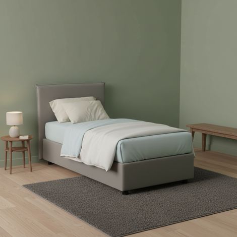 Talamo Italia Cama individual Brunella, Cama contenedor con revestimiento de tela, 100% Made in Italy, Apertura frontal, con colchón Cm 80x190 incluido, Gris, con embalaje reforzado (1/5)