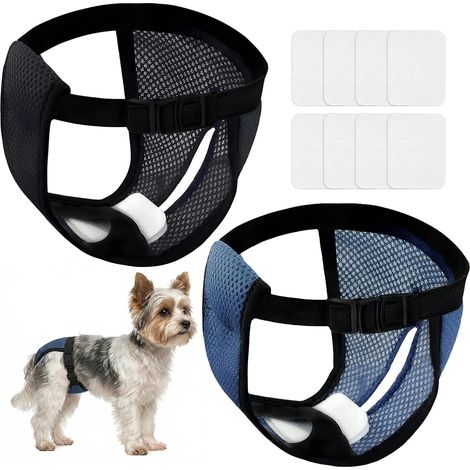 2 Pièces Culotte Chiennes Chaleurs, Couche Chien Femelle, Culotte Menstruelle Chien avec 8 Serviettes Hygiéniques, Couche Lavable Réutilisables Incontinence pour Saignements Mensuels, Noire Bleu(S)