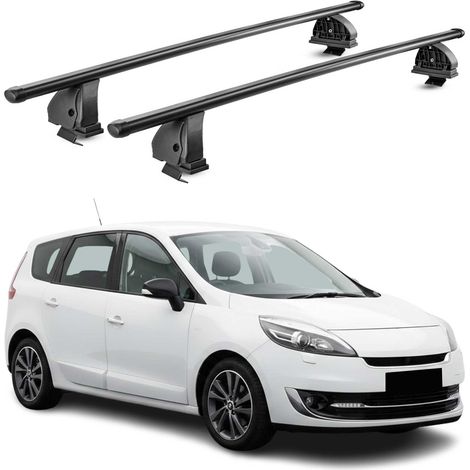 OMAC Barres de toit transversales en acier pour Renault Scenic III 2009-2016 – TÜV / DIN 75302:2019 – Antivol inclus – Rainure en T (accessoires) – Charge max 75 kg – 2 barres – Noir