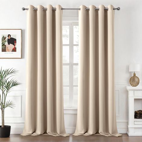 Rideau occultant beige à anneaux – 132 cm x 244 cm (1 panneau) Rideau doux, élégant et hautement occultant Rideau intérieur isolant thermique et anti-UV Rideau de style moderne, idéal pour le salon (1/5)