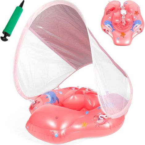 Bouee Bebe, Bouee Bebe Piscine, Jouet Aquatique pour Bébé avec Pare-Soleil UPF 50+, Piscine Empêcher Le Retournement Anneau de Natation pour Bébé pour Tout-Petits pour 6 à 36 Mois(Rose)