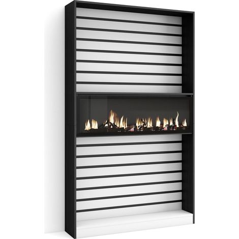 Étagère Bibliothèque Étagère de Rangement 110x186x25cm Salon Salle à Manger Bureau Cheminée électrique Style Moderne Blanc et Noir (1/5)