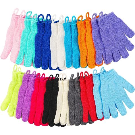 Lot de 30 gants exfoliants pour douche, 15 couleurs avec boucle de suspension, gants exfoliants pour le bain, le visage, le spa, les mains - Pour homme et femme (1/5)