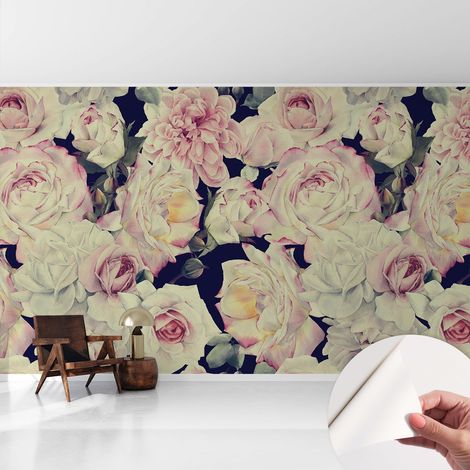 Papier peint adhésif avec colle pour décoration moderne de salon chambre à coucher cuisine et bureau Facile Bouquet floral 416x254 cm (1/5)