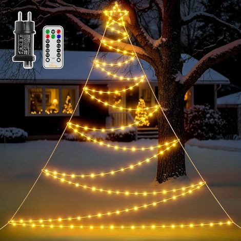 4,2 m de guirlande lumineuse de Noël pour l'extérieur, 166 LED, alimentation électrique, minuterie, 8 modes d'éclairage et IP67 contre l'eau pour les décorations de Noël extérieures blanc chaud (1/5)