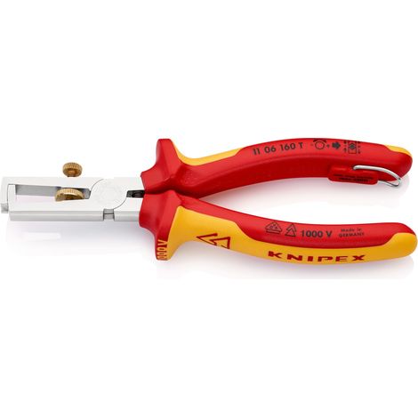 KNIPEX 11 06 160 T Alicate pelacables Con muelle de apertura universal Aislado con fundas multicomponente, homologado por VDE con anilla de fijación aislada e integrada para colocar una protección ant (1/4)