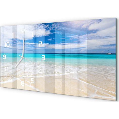 Grande Horloge Murale 60x30 cm Design Panoramique Verre Silencieux pour Salon Plage tropicale (1/5)