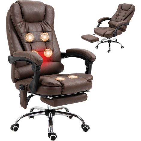 JSSEVN - Bürostuhl mit Massagefunktion, Liege- und Heizfunktion, drehbar, ergonomisch, bis 120 kg, braun (1/5)
