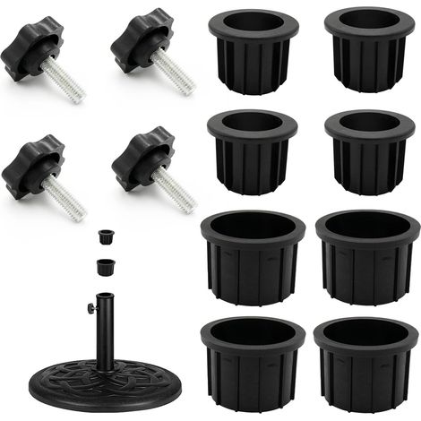 Juego de 12 adaptadores para bases de sombrilla, columna central de 48/38 mm, anillos adaptadores, bases de sombrilla, anillos reductores, color negro. (1/5)