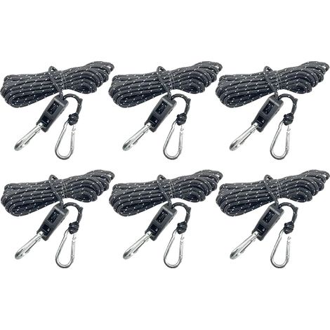 Corda per tenda da campeggio, set da 6 tenditori riflettenti, sistema di pulegge resistente, nero (1/2)