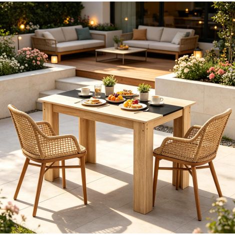 Tavolo da pranzo 120 x 69 x 75 cm in truciolare effetto rovere e nero HAVRYA (1/5)