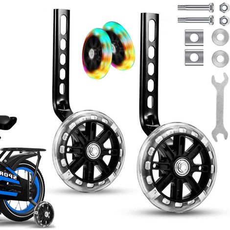 Roulettes d'entraînement universelles pour vélo de garçons et filles, roues auxiliaires avec flash stabilisateur, sécurité pour 30,5 cm, noir (1/5)