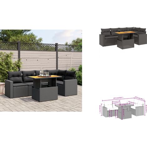 Salon de jardin 6 pcs avec coussins noir résine tressée - Ensemble Salon De Jardin - Meuble Extérieur - Jardin Design - Mobilier De Jardin - Set Salon (1/3)