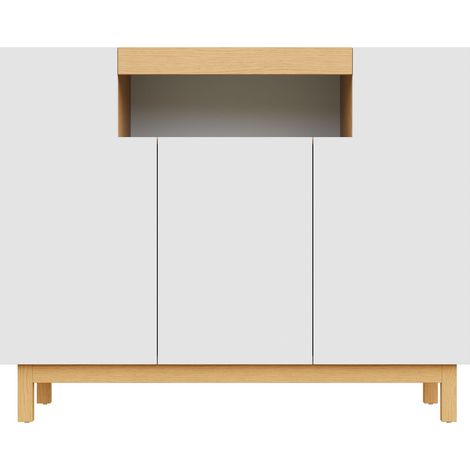 ELVMI Sideboard mit 3 Türen und 1 offenem Fach für Wohnzimmer und Esszimmer aus Spanplatte Weiß 120.5 × 42 × 96 cm (1/5)