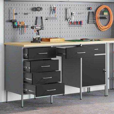 vidaXL Work Cabinet 3 pcs Black and Grey Engineered Wood and Steel