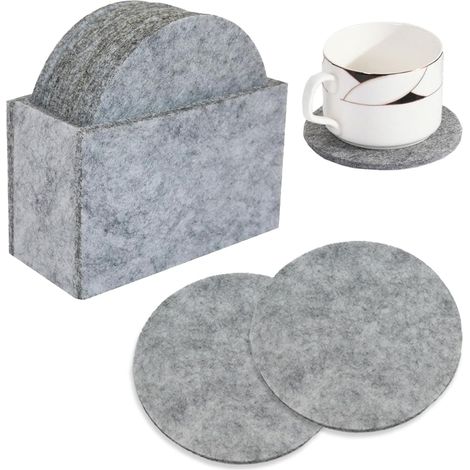 10 Pièces 10 cm Dessous de Verre Ronds en Feutre pour Verres, Antidérapant, Résistant à La Chaleur, Lavable, Design Chic, Protège Table, pour Café Bière Tasse à Thé Verres Bols et Vases (Gris)