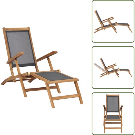 Sedia a sdraio in teak nero - vidaXL Sedia a Sdraio con Poggiapiedi in Legno Massello di Teak Nera -