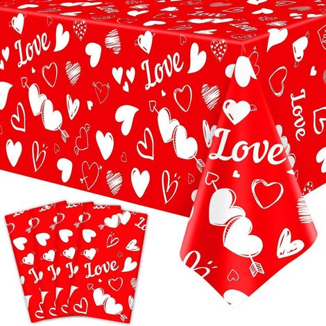 4er Pack Valentinstag Tischdecken, Herz Rot, 130x220cm, Wasserdicht