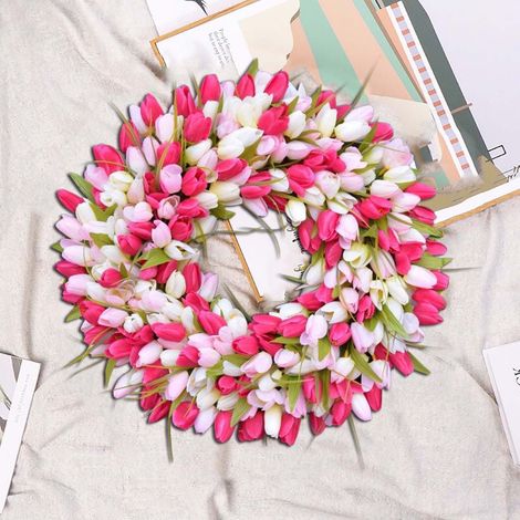 Guirlande De Porte - Couronne De Fleurs Artificielles En Polyesther Sur Cadre En Rotin - Décoration Intérieure Et Extérieure Pour Fêtes Printemps Été Noël - 30 Cm (1/5)