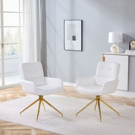 Lot de chaises pivotante 360° chaise repas design européen léger luxe revêtement pu blanc pieds métal doré rotation silencieuse à (1/5)