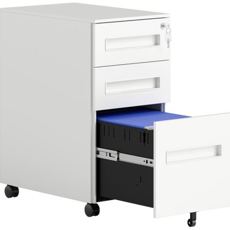 White Three-Drawer Steel Filing Cabinet for Home or Office Organization