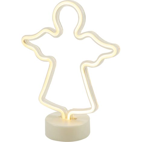 Multicolorbaum -Neonlampe und weißer Engel LED - Angelo Led Bianco - Dimensioni 23xH29 cm