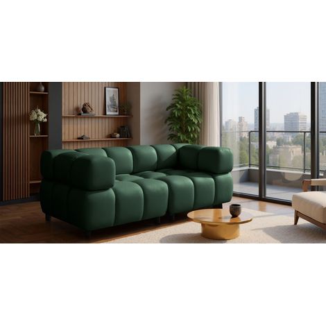 Sofa Designersofa FLOW 2-Sitzer in Stoff Bluvel Flaschengrün