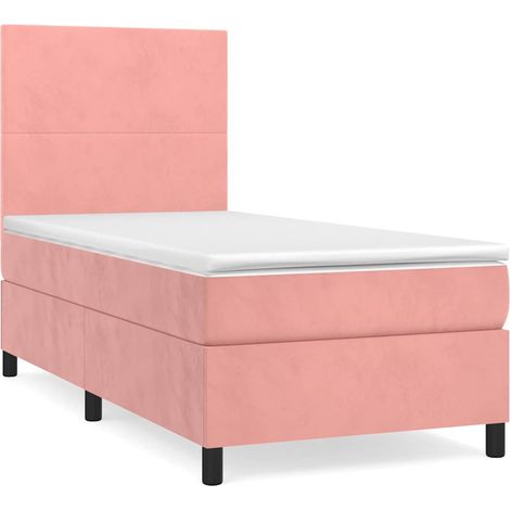 Lit simple Lit adulte Sommier à lattes de lit et matelas Rose 80x200 cm Velours